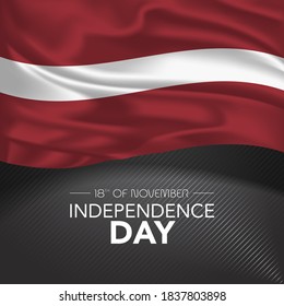 Latvia happy independence day greeting card, banner, vector illustration. Latvian memorial holiday 18th of November design element with realistic flag with stripe, square format