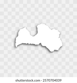 Latvia high detailed vector representation of country silhouette. White color on transparent background with dropped shadow. For educational, decorative, or informational use.