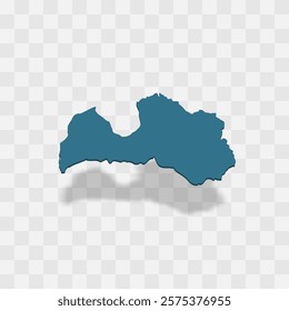 Latvia high detailed vector representation of country silhouette. 3D map on transparent background with dropped shadow. For educational, decorative, or informational use.