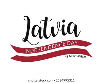 Latvia Independence Day, vector design for poster, banner or greeting card. Text Latvia Independence Day, 18 november and Latvian flag as ribbon isolated on white background.