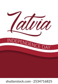 Lettland Independence Day, Vektordesign für Grußkarte, Poster oder Banner. Text Unabhängigkeitstag Lettlands und lettische Flagge auf rotem und weißem Hintergrund.