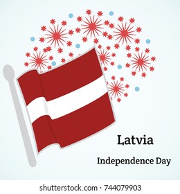 Latvia. Independence day. Vector illustration with flag and fireworks.