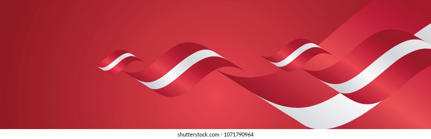 Latvia Independence Day waving flags two fold red landscape background