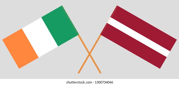 Latvia and Ireland. The Latvian and Irish flags. Official colors. Correct proportion. Vector illustration