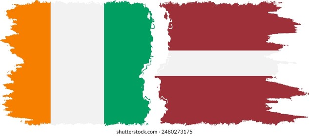 Latvia and Ivory Coast grunge flags connection, vector