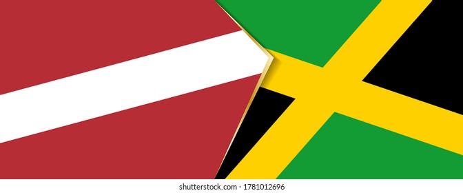 Banderas de Letonia y Jamaica, dos banderas vectoriales símbolo de relación o enfrentamiento.