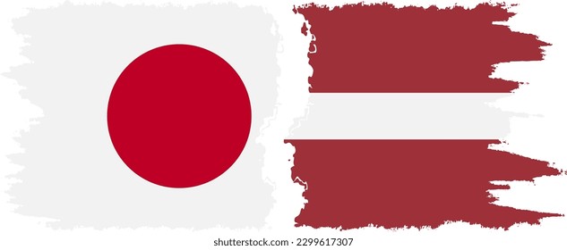 Latvia and Japan grunge flags connection, vector