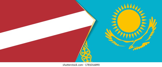Latvia and Kazakhstan flags, two vector flags symbol of relationship or confrontation.