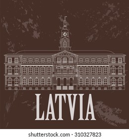 Latvia landmarks. Retro styled image. Vector illustration