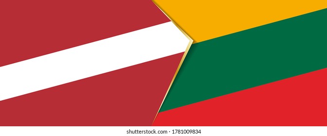 Latvia and Lithuania flags, two vector flags symbol of relationship or confrontation.