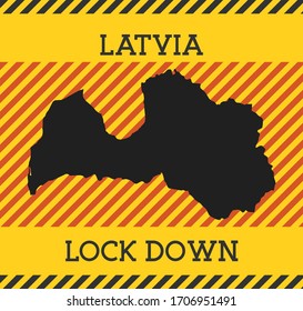 Latvia Lock Down Sign. Yellow country pandemic danger icon. Vector illustration.