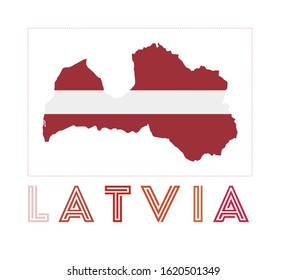 Latvia Logo. Map of Latvia with country name and flag. Captivating vector illustration.