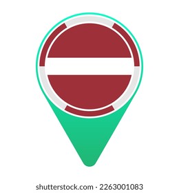 Latvia (LV) National Flag Circular Round Target Pin Green Map Pointer Location Mark Logo Icon Isolated on White Background