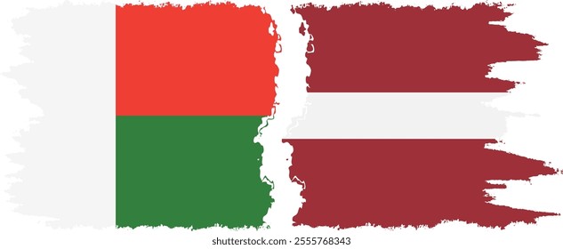Latvia and Madagascar grunge flags connection, vector