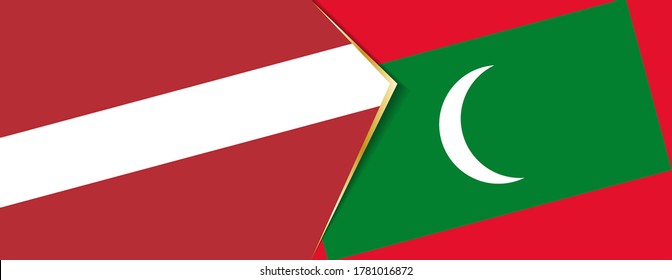 Latvia and Maldives flags, two vector flags symbol of relationship or confrontation.