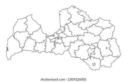 Latvia map with administrative division. Vector illustration.