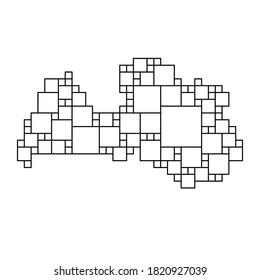 Latvia map from black pattern from a grid of squares of different sizes. Vector illustration.