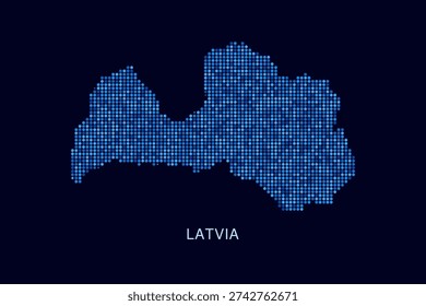 Latvia Map - Blue Dotted Halftone Vector Illustration on Dark Navy Background, Abstract Circle Grid Silhouette Design for Infographic and Modern Presentation Use.