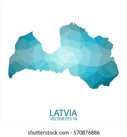 Latvia map - blue geometric rumpled triangular low poly style gradient graphic background , polygonal design for your . Vector illustration eps 10.