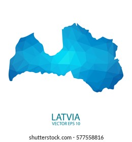 Latvia map - blue geometric rumpled triangular low poly style gradient graphic background , polygonal design for your . Vector illustration eps 10.