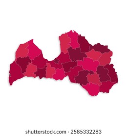 latvia map with border highlighted regions, states, isolated on white background. Template map of latvia. Detailed vector illustration.