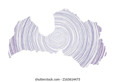 Latvia map filled with concentric circles. Sketch-style circles in the shape of the country. Vector illustration.