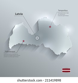 Latvia map flag glass card paper 3D vector blue