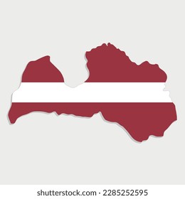 latvia map with flag on gray background