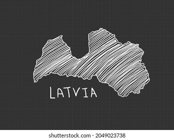 Latvia map freehand sketch on black background.