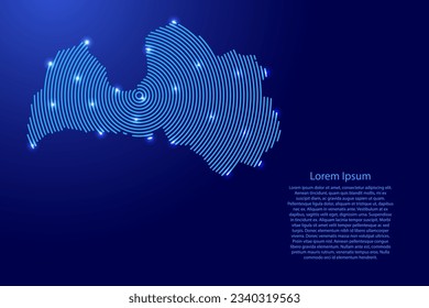 Latvia map from futuristic concentric blue circles and glowing stars for banner, poster, greeting card