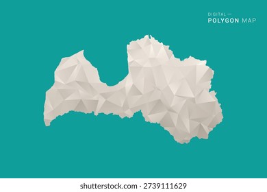 Latvia Map - Green and Gray Polygon Vector Illustration, Low Poly Geometric Design with Clean Minimal Style on Solid Background for Infographic Use.