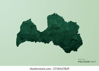 Latvia Map - Green Polygon Style Vector Illustration, Low Poly Geometric Design with Clean Silhouette on soft green Background.