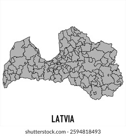 Latvia map in grey style isolated on white background. Vector illustration