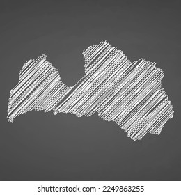 Latvia map hand drawn sketch. Vector concept illustration flag, scribble map. Country map for infographic, brochures and presentations isolated on black background. Vector illustration.
