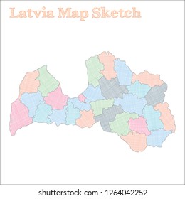 Latvia map. Hand-drawn country. Vector illustration.