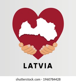 Latvia Map in heart shape hold by hands vector illustration design
