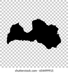 Latvia map isolated on transparent background. Black map for your design. Vector illustration, easy to edit.