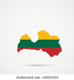 Latvia map in Lithuania flag colors, editable vector.