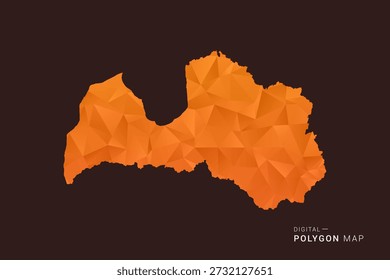 Mapa de Letonia - Vector de bajo polígono polivinílico, silueta triangulada geométrica en tonos naranja y marrón oscuro, estilo infográfico moderno limpio, fondo aislado.