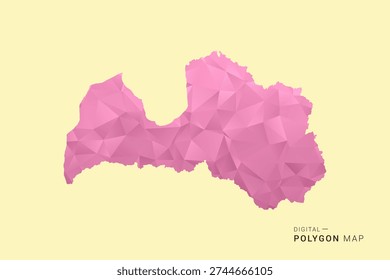 Latvia Map - Low poly polygon map design in soft pink pastel gradient on beige background, modern minimal geometric style, clean digital vector illustration.