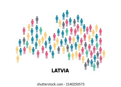 Lettland Karte erstellt von einer Gruppe von Menschen, Bevölkerung. Globalisierung. Menschen aus verschiedenen Ländern
