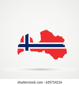 Latvia map in Norway, flag colors, editable vector.