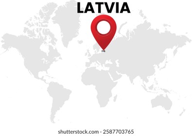 Latvia map on transparent background. Latvia map with country highlighted with location symbol. Vector illustration of Latvia map with pin location.