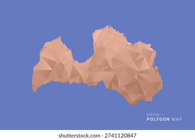 Latvia Map - Orange Polygon Vector Illustration on Deep Blue Background, Low Poly Geometric Design, Modern Abstract Country Silhouette for Infographics and Presentation Use.