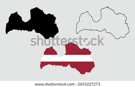Latvia map in outline style, black color, color of country flag version.	