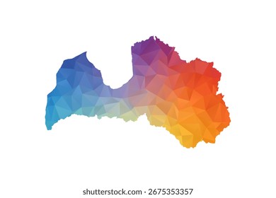 Latvia Map - Polygon Style Vector Illustration in Rainbow Gradient, Low Poly Multicolor Geometric Design, Isolated on White Background, Suitable for Reports, and Creative Projects.