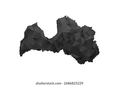 Latvia Map - Polygon Style Vector Illustration in Black and Gray Gradient, Low Poly Geometric Design, Isolated on White Background for Infographics and Education.