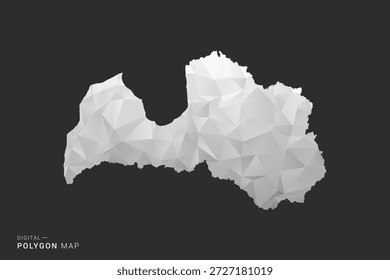 Letonia Mapa - Ilustración vectorial de estilo polígono en diseño geométrico de bajo poli negro, gris y blanco, silueta mínima, aislado para infografía.