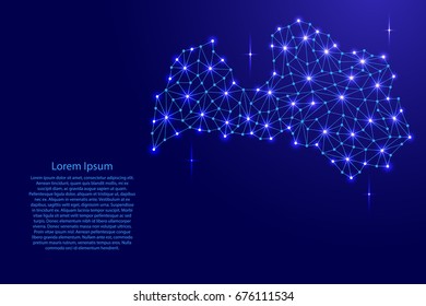 Latvia map of polygonal mosaic lines network, rays and space stars of vector illustration.