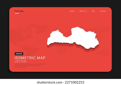 Latvia map red isolated on dark background with 3d world map isometric vector illustration.